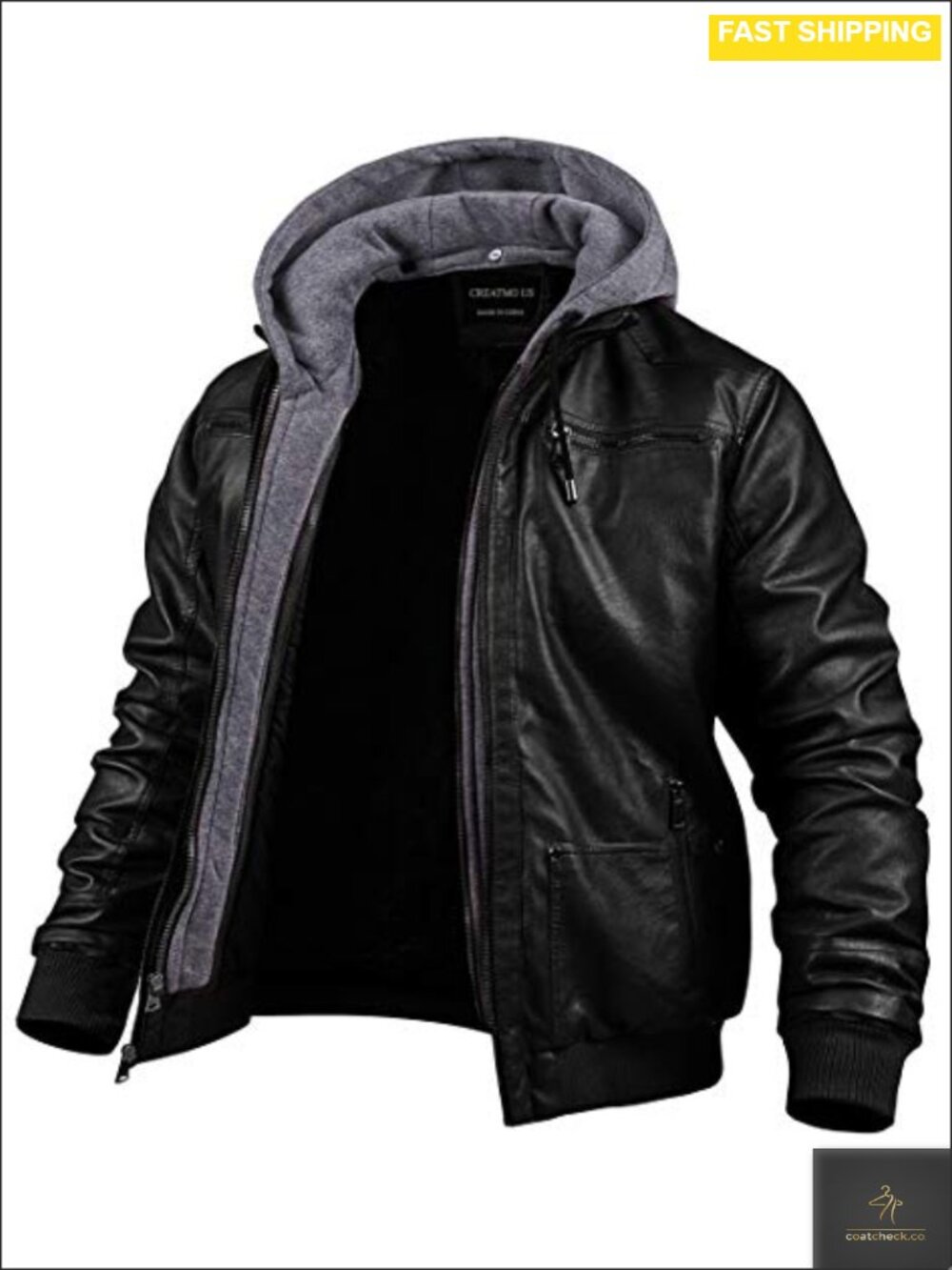 Men's Faux Leather Motorcycle Jacket Waterproof Windproof PU Bomber with